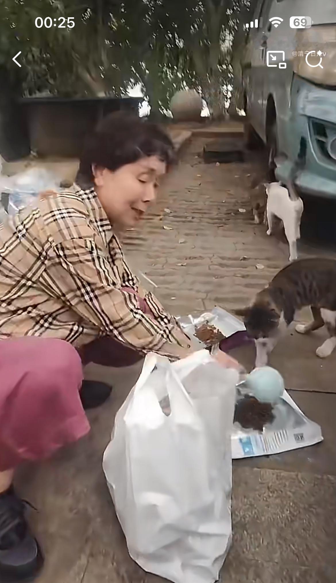 街头偶遇的这个大妈，每个月要把退休金的一大半拿来喂流浪猫狗，她说要花费差不多 3