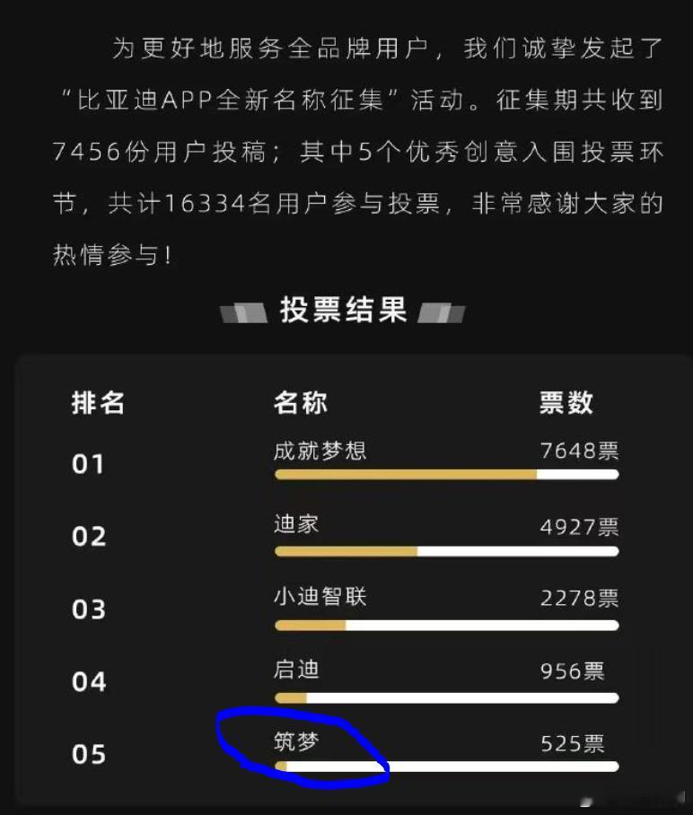 比亚迪APP命名征集，第一眼把第五名看成了“铳梦”，说咋地这漫画也受众这么多嘛…