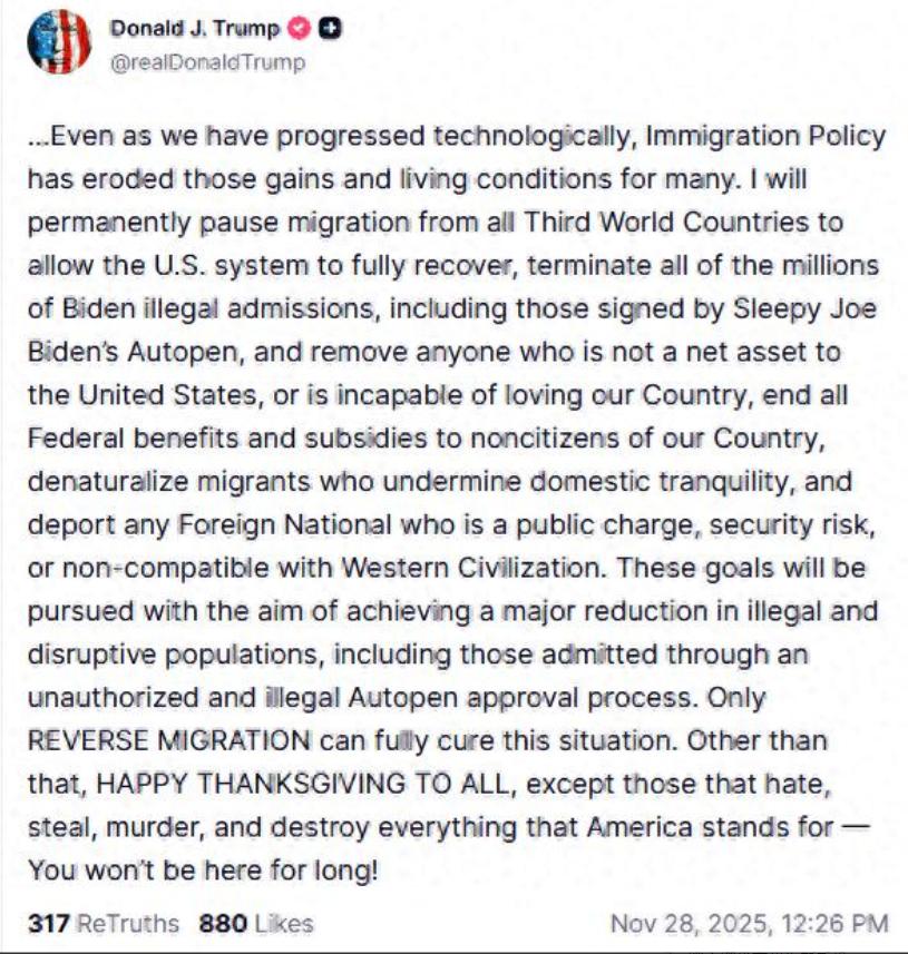 万万没想到，等来的不是高市的道歉，而是特朗普宣布：“永远不允许第三世界国家的公民