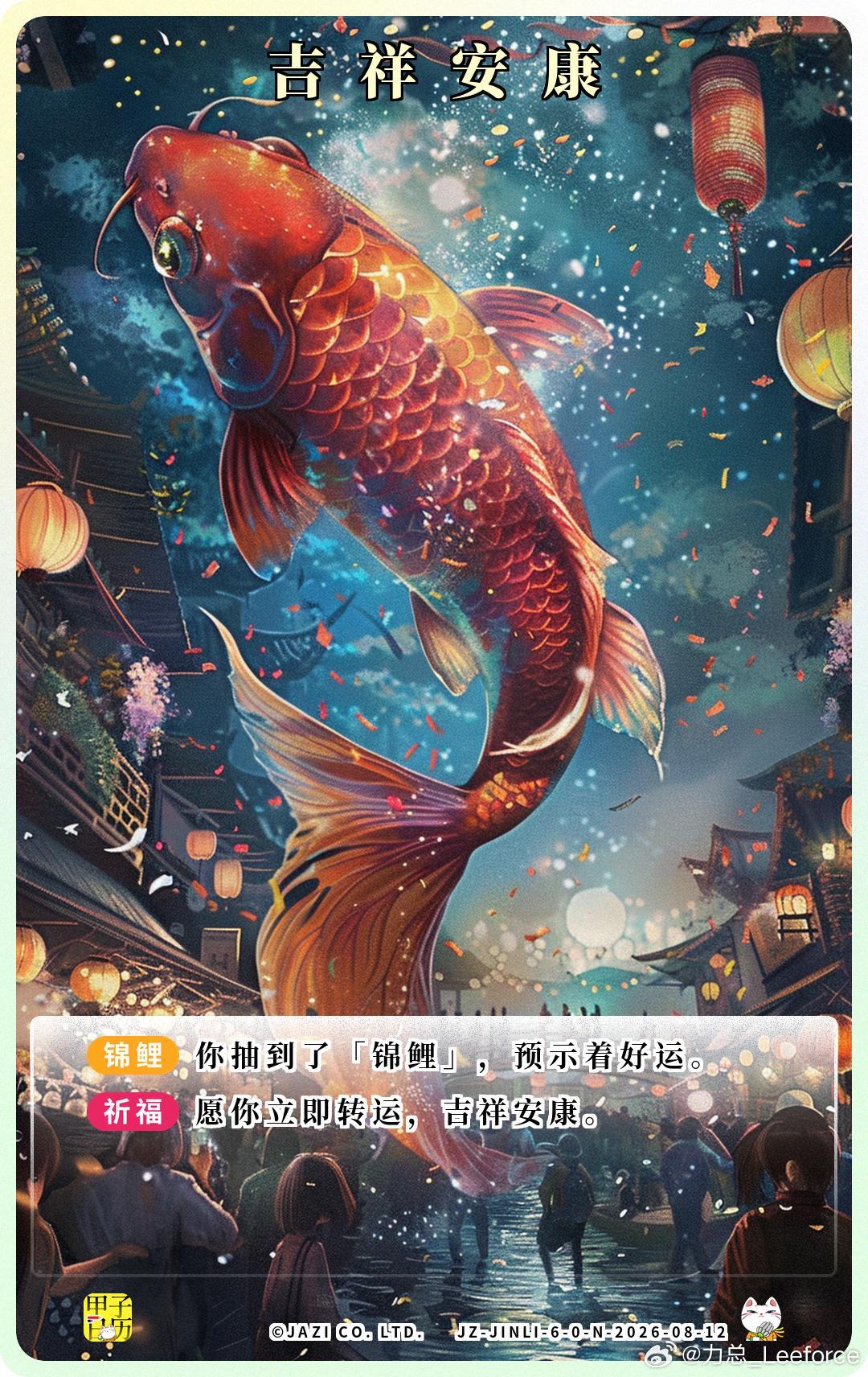 锦鲤 愿你立即转运，吉祥安康。 