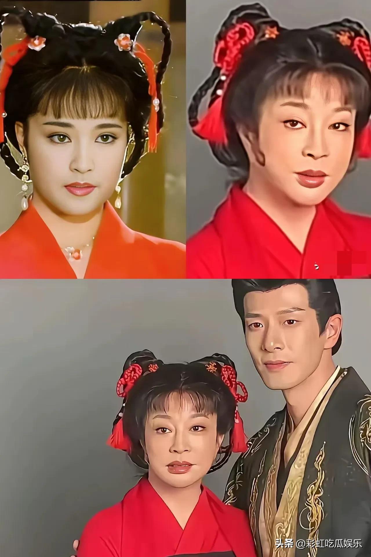 同样的造型同样演18岁少女，现在的刘晓庆皮肤紧致没有一丝皱纹，却还是老奶奶模样。