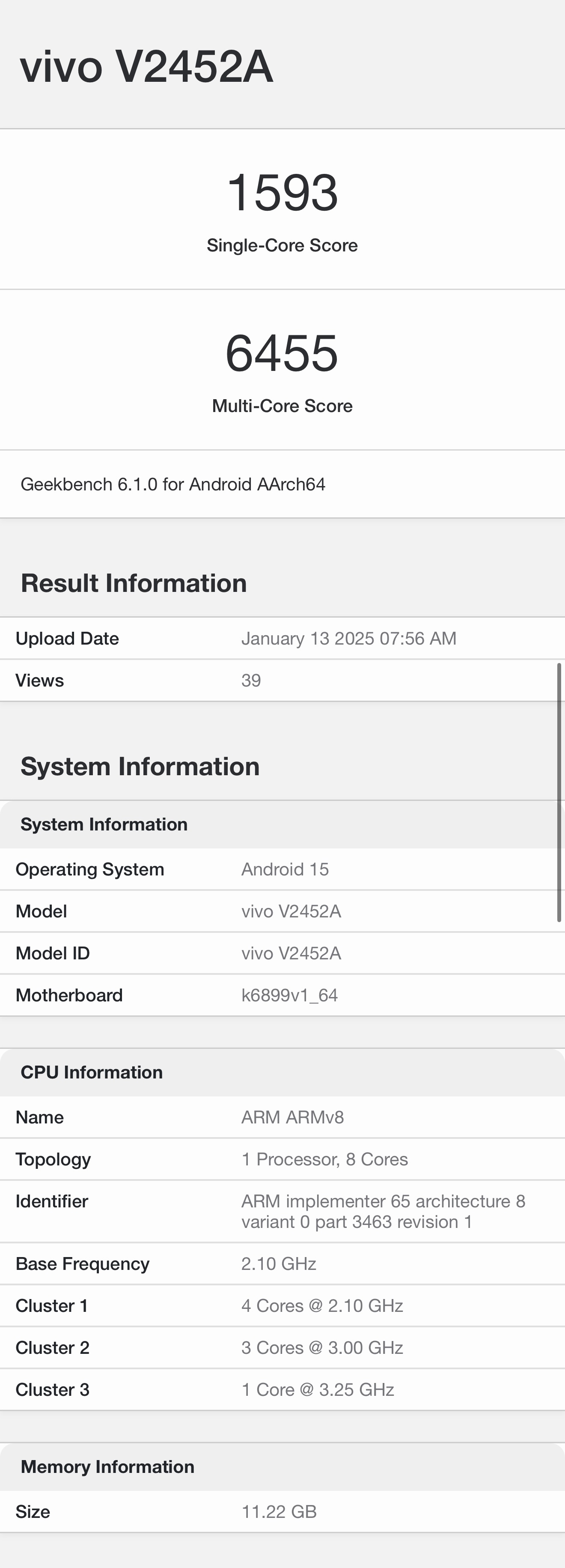 iQOO Z10 Turbo （型号为 V2452A）现身 GeekBench 