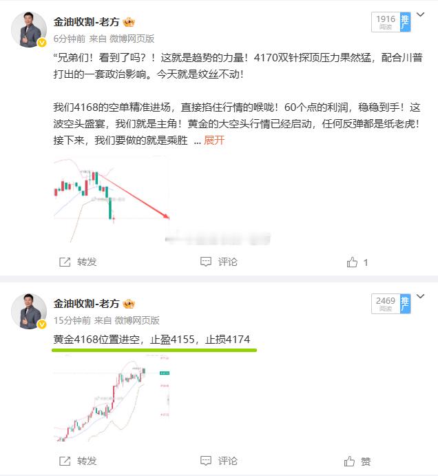 漂亮！什么叫精准狙击？这就是！ 我们4168的空单进场就是巅峰！15分钟手机充个