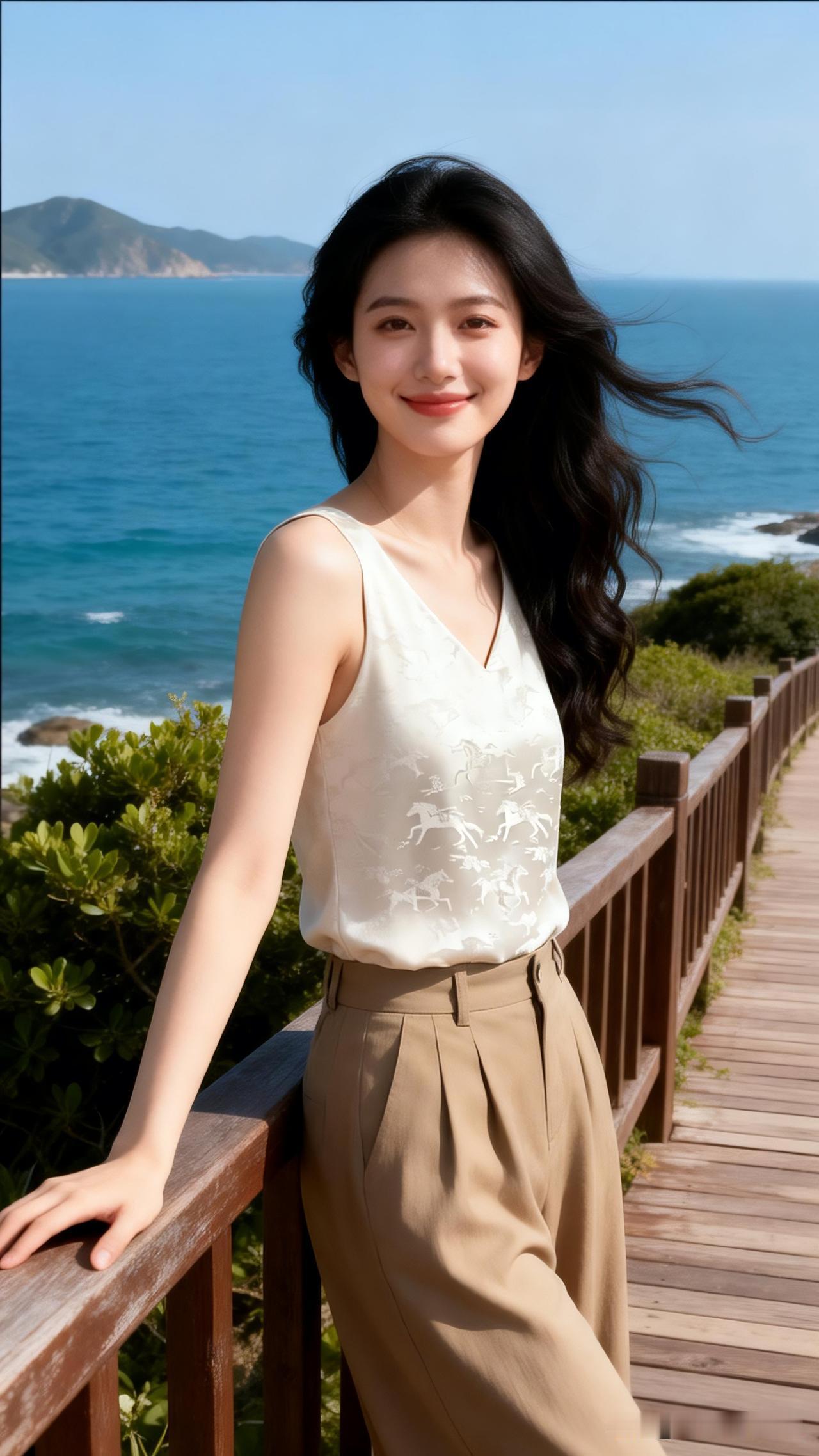 海边漫步，微风拂面，裙摆飞扬，享受美好时光。🌊👗💃