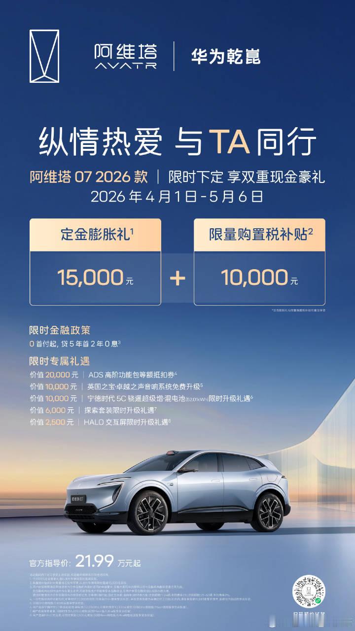 又一家车企出手购置税补贴啦！全系1万购置税补贴。 新豪华阿维塔汽车资讯