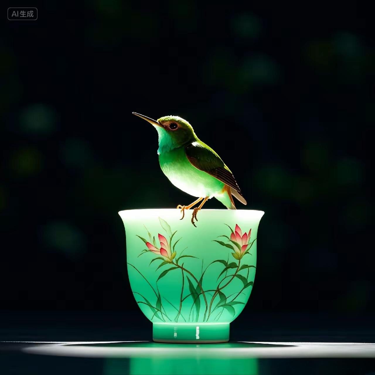 绿意盎然，鸟儿栖息在充满生机的花瓶上，自然与艺术完美融合。🌿🌸🐦