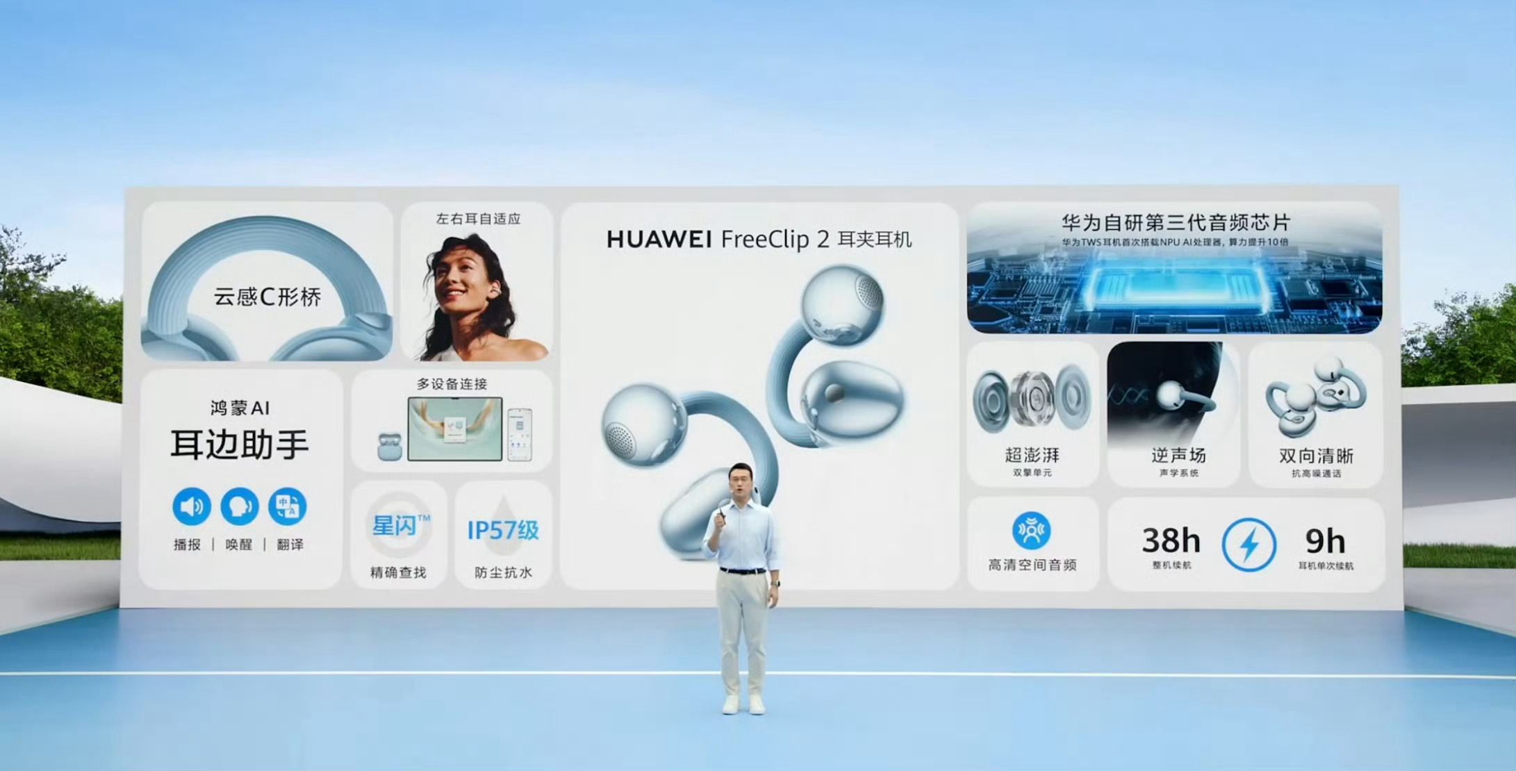 耳夹耳机又卷出新高度了华为穿戴音频新品发布会中，HUAWEI FreeClip 