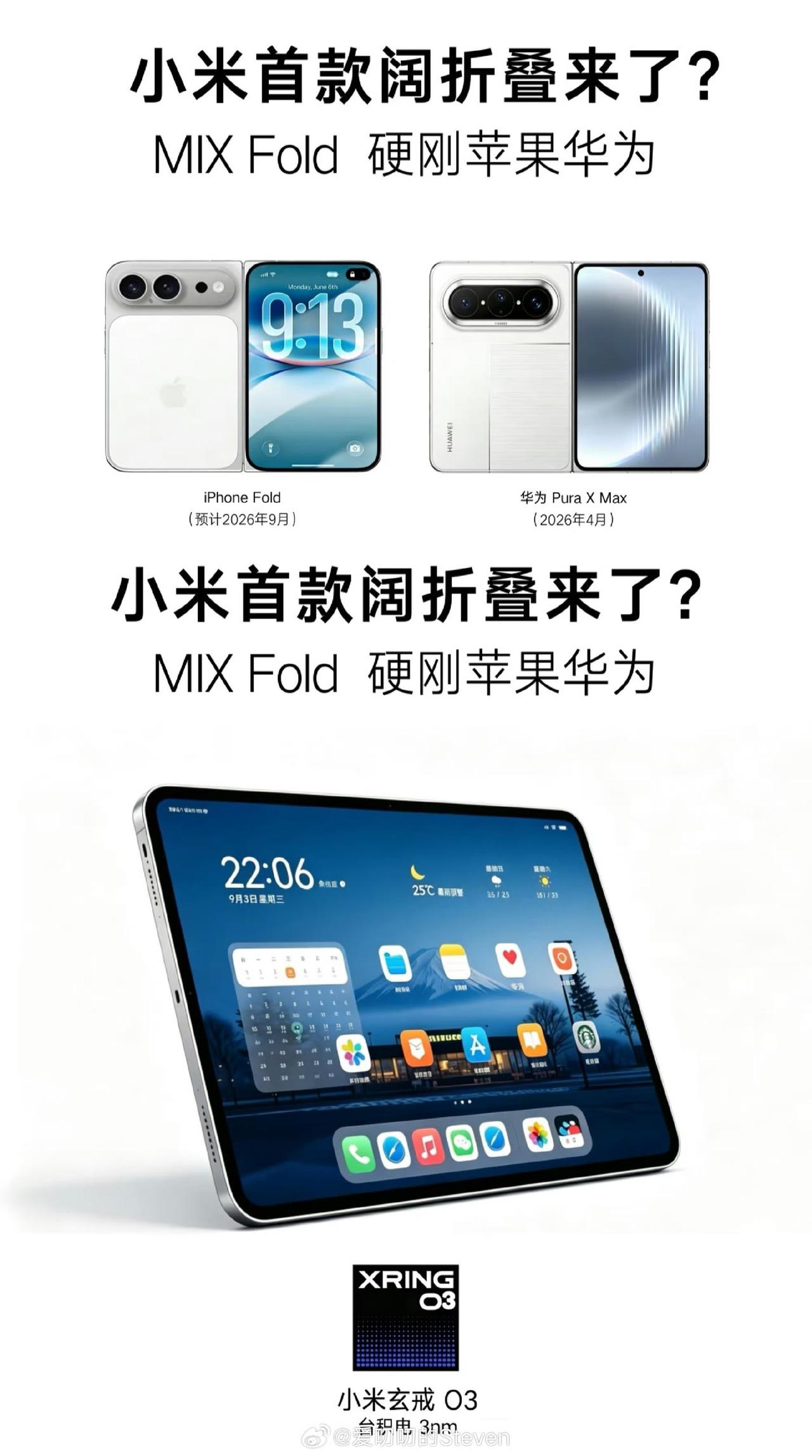 小米超高端万元阔折叠曝光!
硬刚苹果华为？
小米大会师新品，新一代玄戒自研芯片+