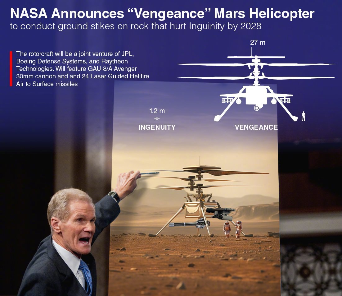 周末一乐，开个玩笑，NASA计划于2028年执行新的火星直升机任务，名为复仇号，