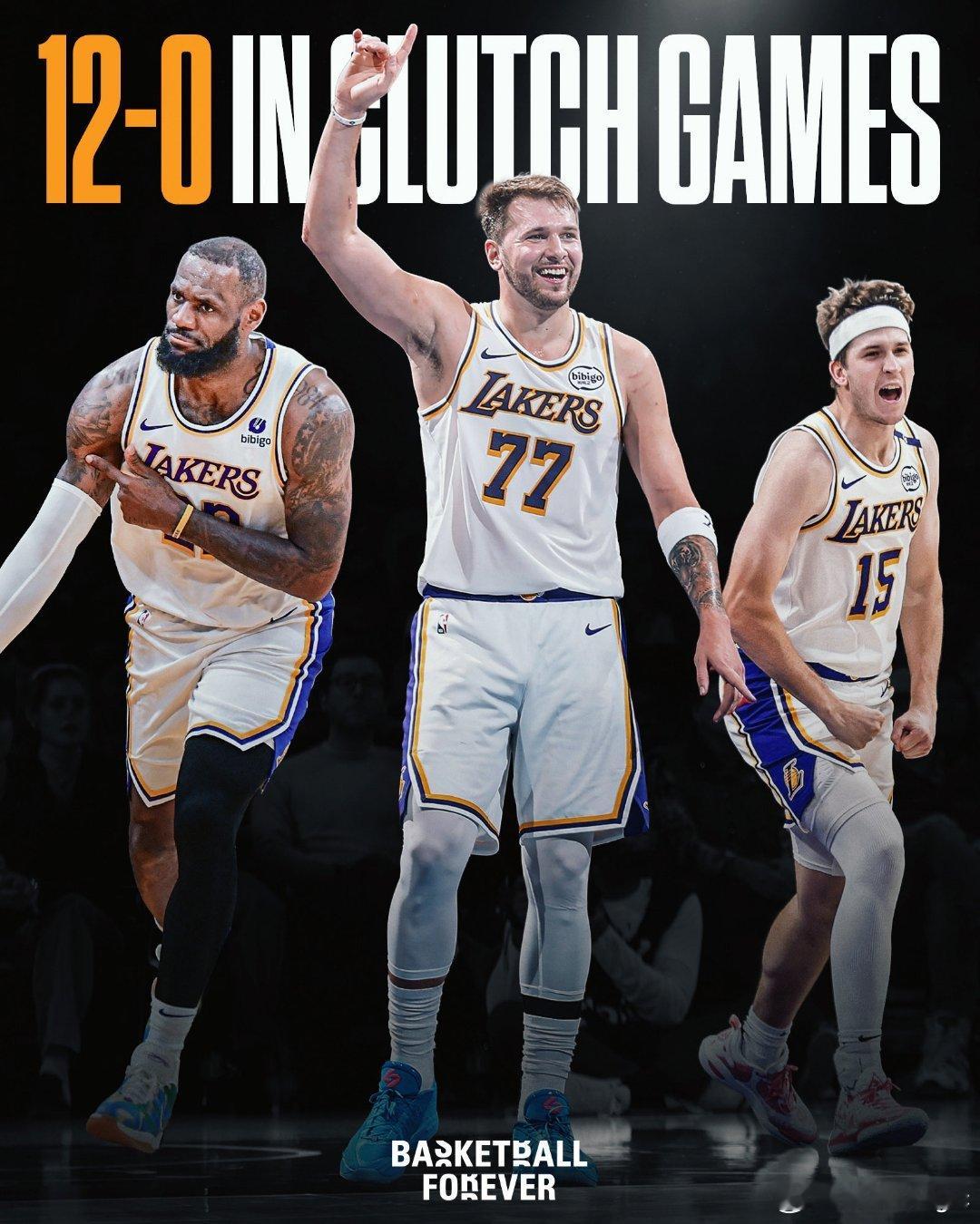 开季至今，湖人关键时刻战绩是12胜0负