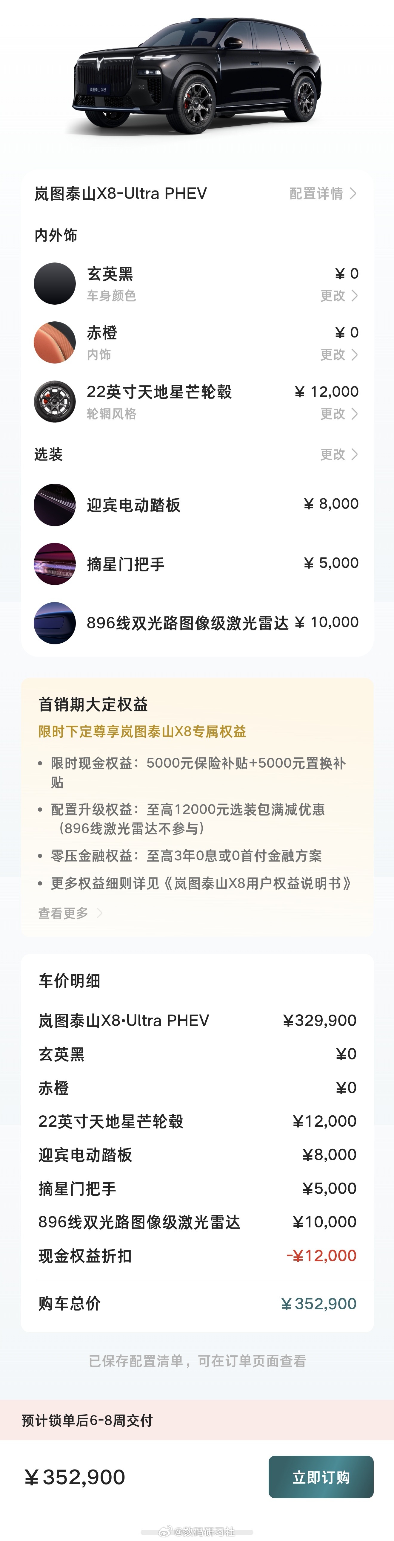 岚图泰山X8上市29万起 搓了一个自己喜欢的配置，感觉非常不错呀~现在岚图的车越