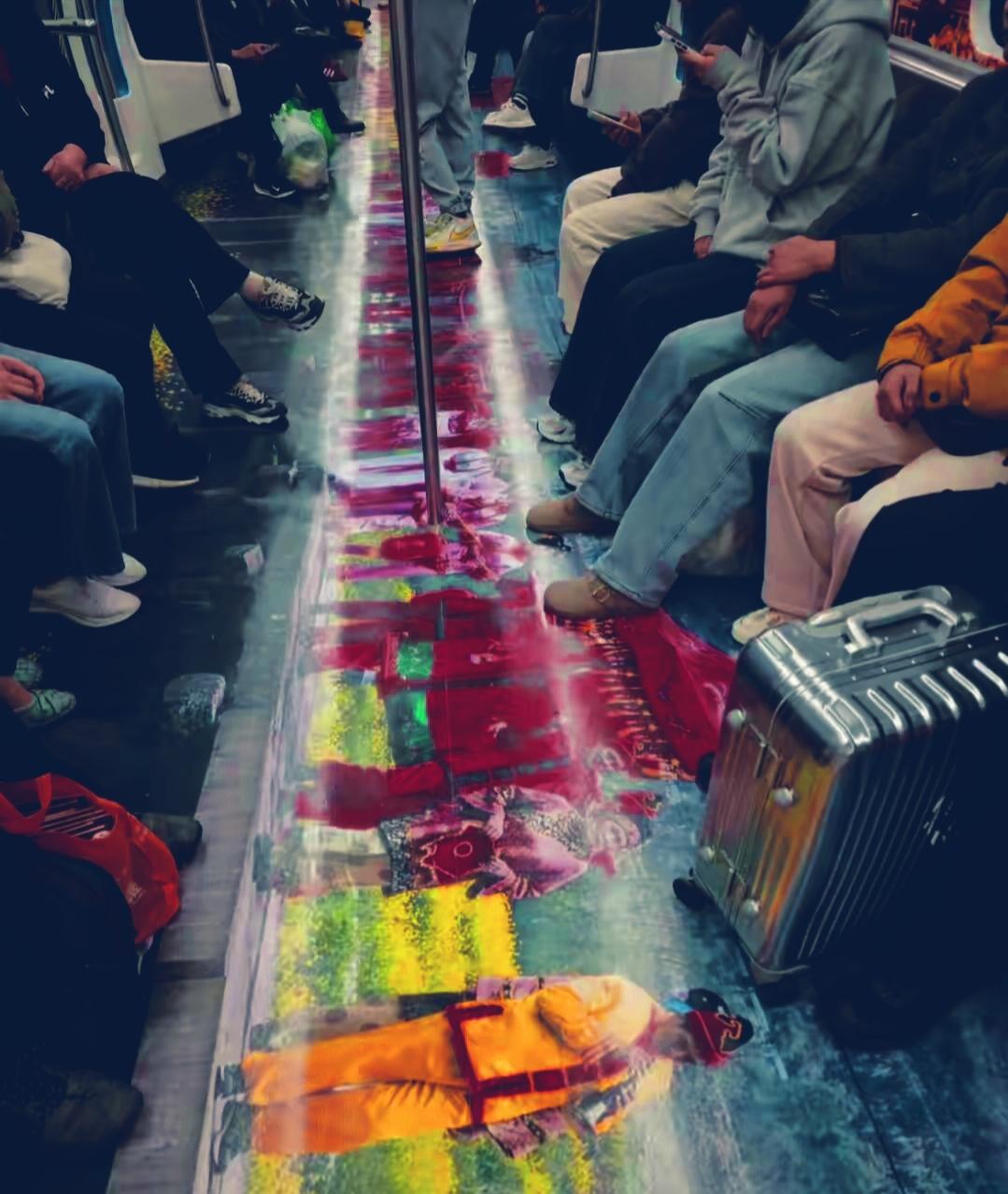 宁波地铁“诡异”迎亲广告吓哭😭路人

· 核心事件：最近地铁车厢地板上张贴的“