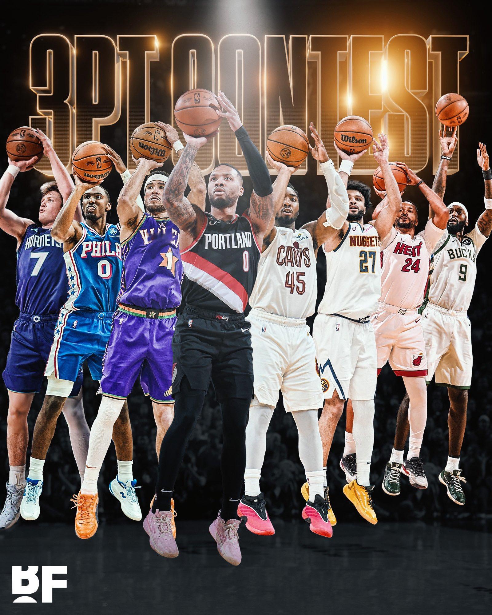 NBA官方公布了2026NBA全明星周末三分大赛的参赛名单：太阳-布克（卫冕冠军