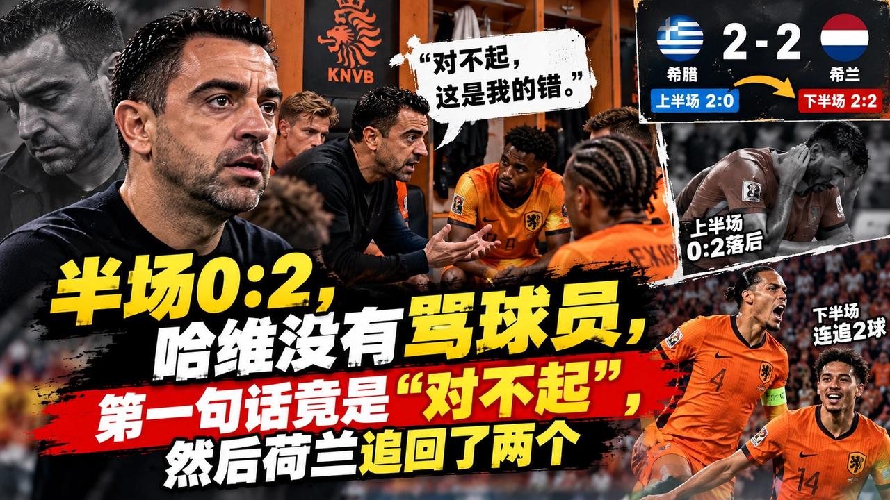 半场0:2，哈维进更衣室第一句话竟是“对不起”：然后荷兰追回了两个

0:2落后