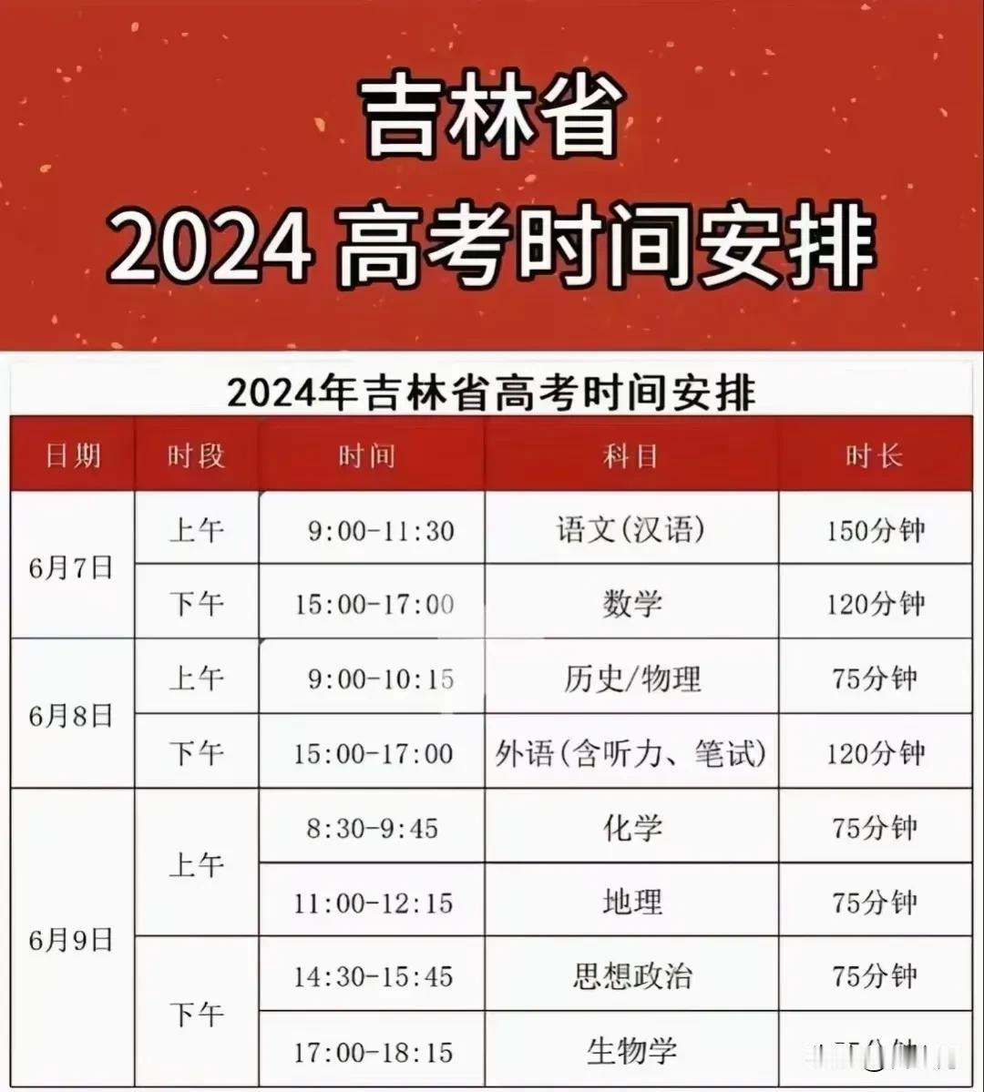 2024年吉林省高考时间安排。
高考是一锤定音，
但是人生是要不断锤炼。
 