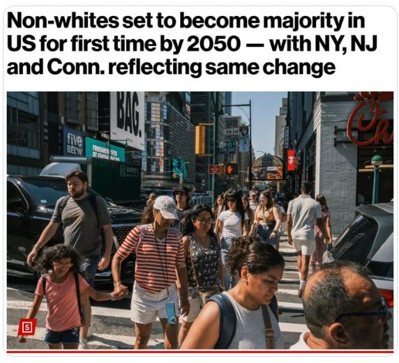【🇺🇸到2050年，美国预计将首次成为一个没有白人多数的国家。】预计大规模的