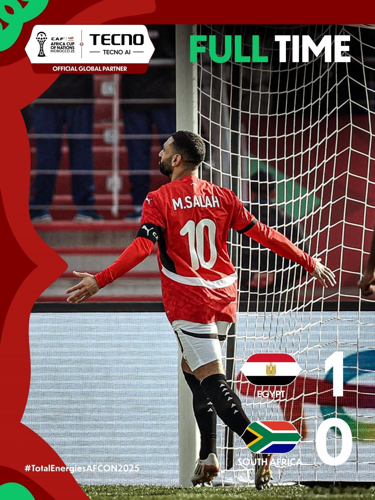 萨拉赫造点并主罚命中，埃及1比0力克南非取得两连胜提前锁定小组第一出线！法老连续