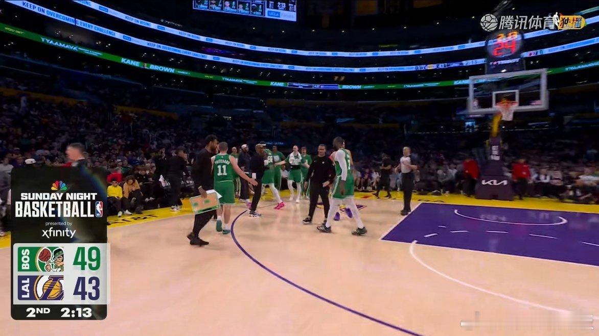 八村有点铁啊，43-49落后凯尔特人vs湖人