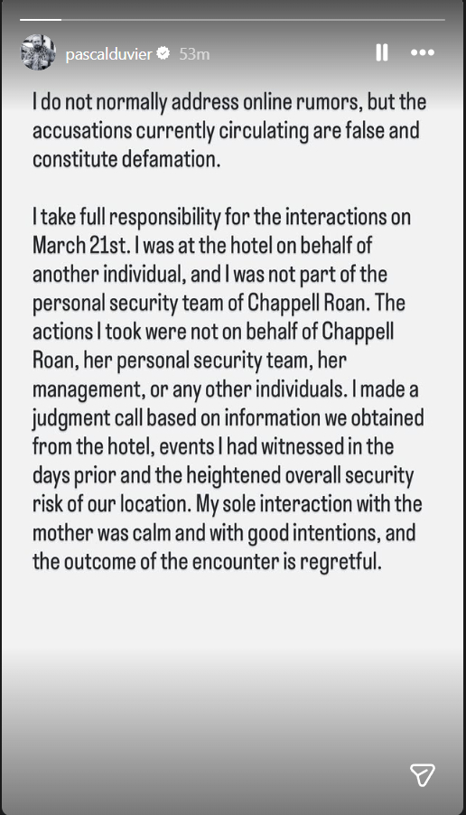 插排姐保镖事件 后续3，保镖发布声明澄清！Pascal Duvier 在ig上发