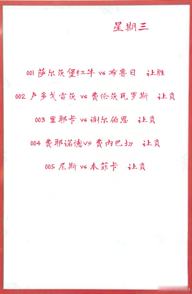 8月6日作业001 萨尔茨堡红牛 vs 布鲁日 002 卢多戈雷茨 vs 费伦茨