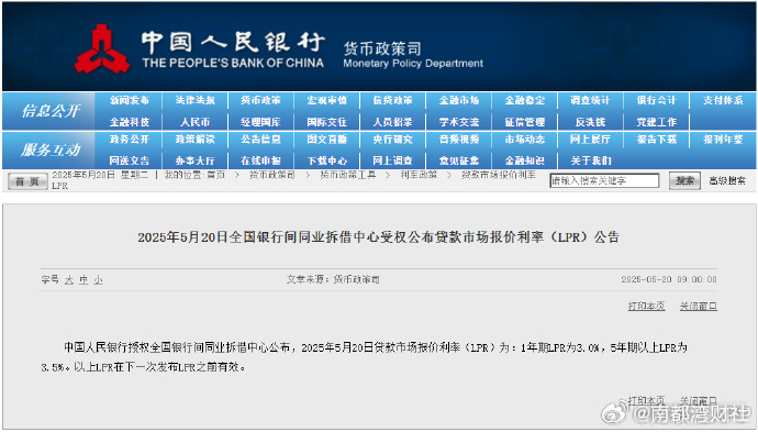 #5年期以上LPR下调至3.5%#【5月LPR报价出炉：#5年期和1年期LPR均