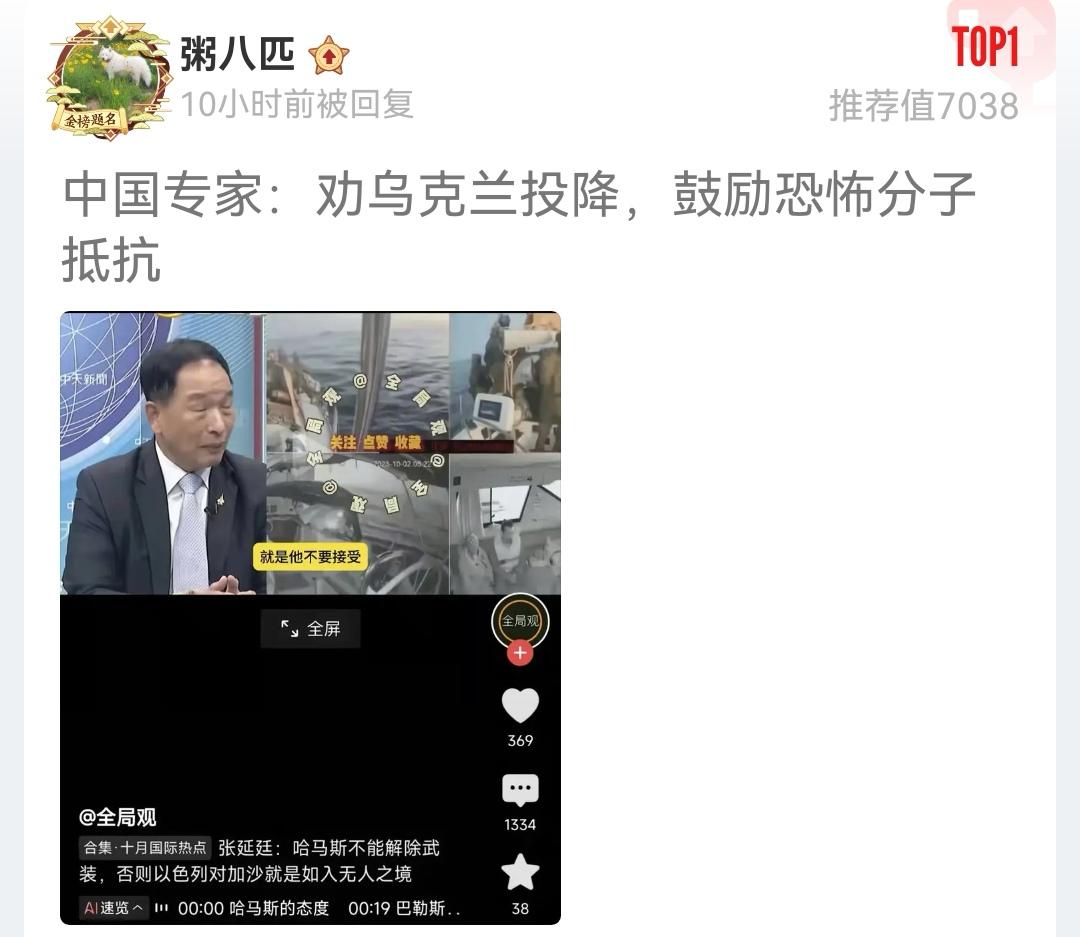 狗屁专家真多！又出来一个，哈马斯都投降了，他还在鼓励哈马斯抵抗。