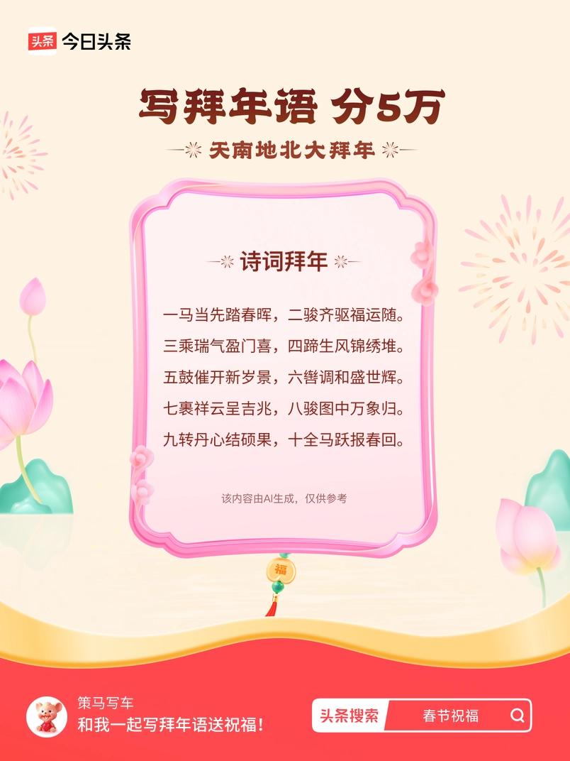 写拜年语送祝福新春拜年送祝福！我的祝福是：“一马当先踏春晖，二骏齐驱福运随。三乘