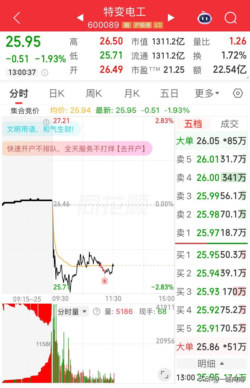 6/2，特变电工真是太恶心了，基本涨一天就开始下跌，昨天涨了4个多点，今天就下跌