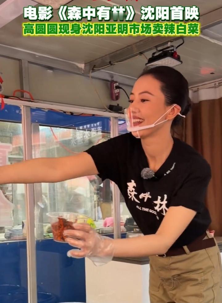 近日，沈阳亚明市场因为高圆圆的到来热闹非凡。一向优雅的她，摇身一变成了卖辣白菜的