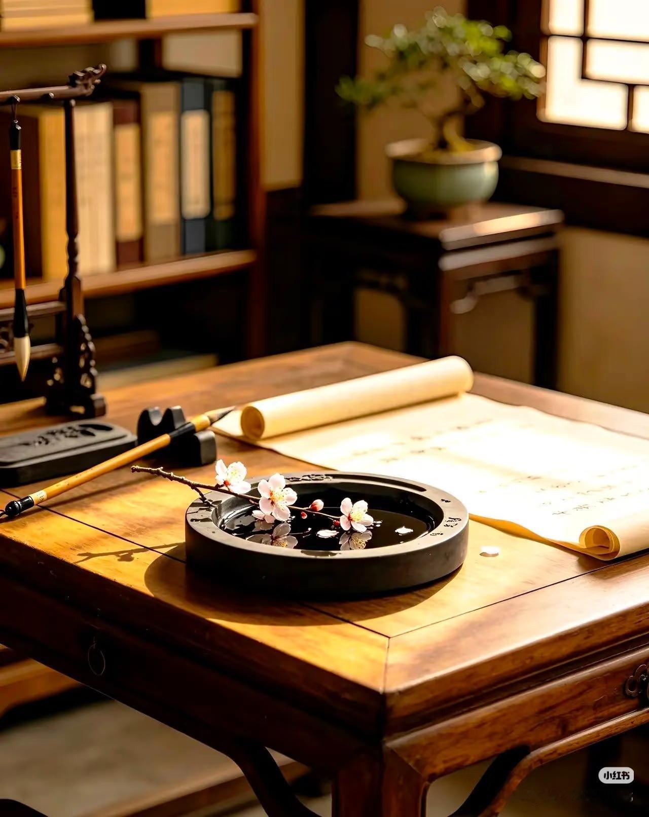 上联：梅花落砚香凝墨，
下联：？