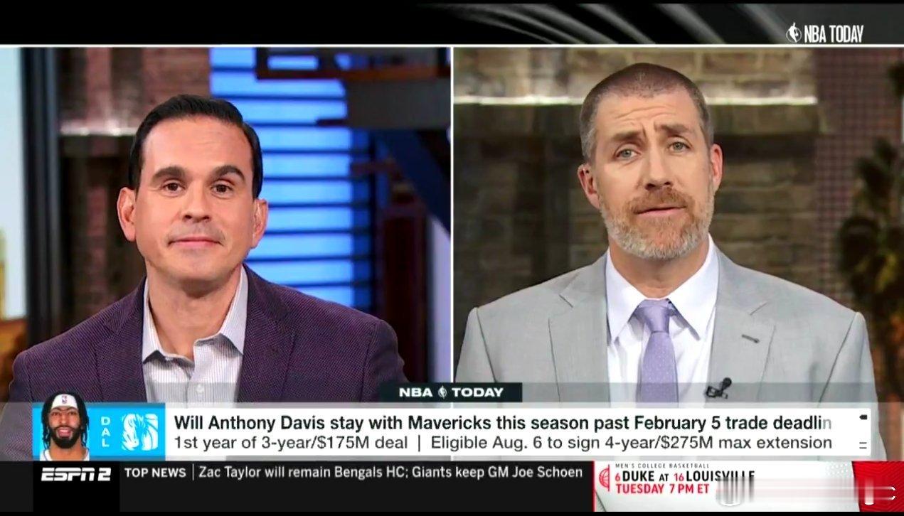 Tim MacMahon在节目中表示，浓眉更倾向于留在达拉斯，并希望在夏天续约。