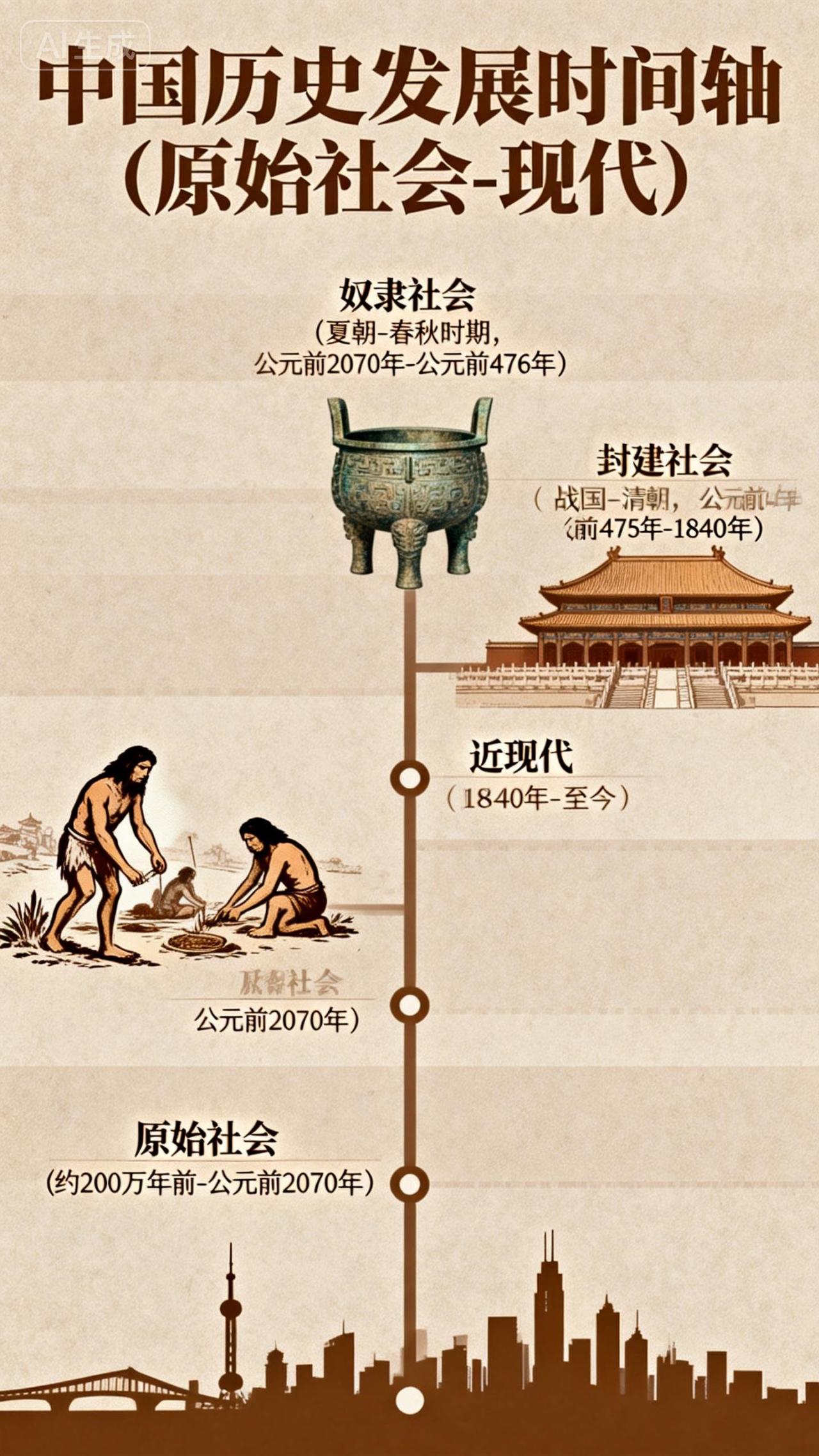 从旧石器到清朝！一张时间轴看懂中国200万年历史，分合密码藏不住了
 
提起中国