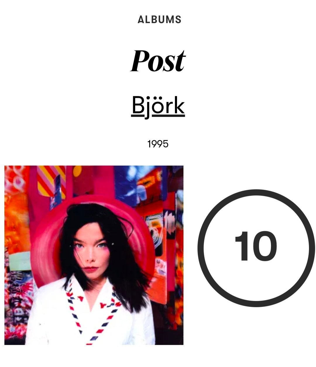 一些Pitchfork评分9分以上的女歌手专辑：Bjork《Post》-10Bj