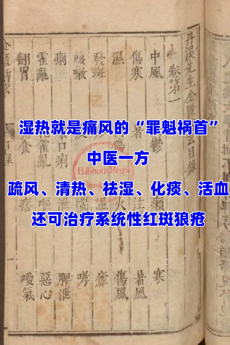 湿热就是痛风的“罪魁祸首”，中医一方疏风、清热、祛湿、化痰、活血，还可治疗系统性
