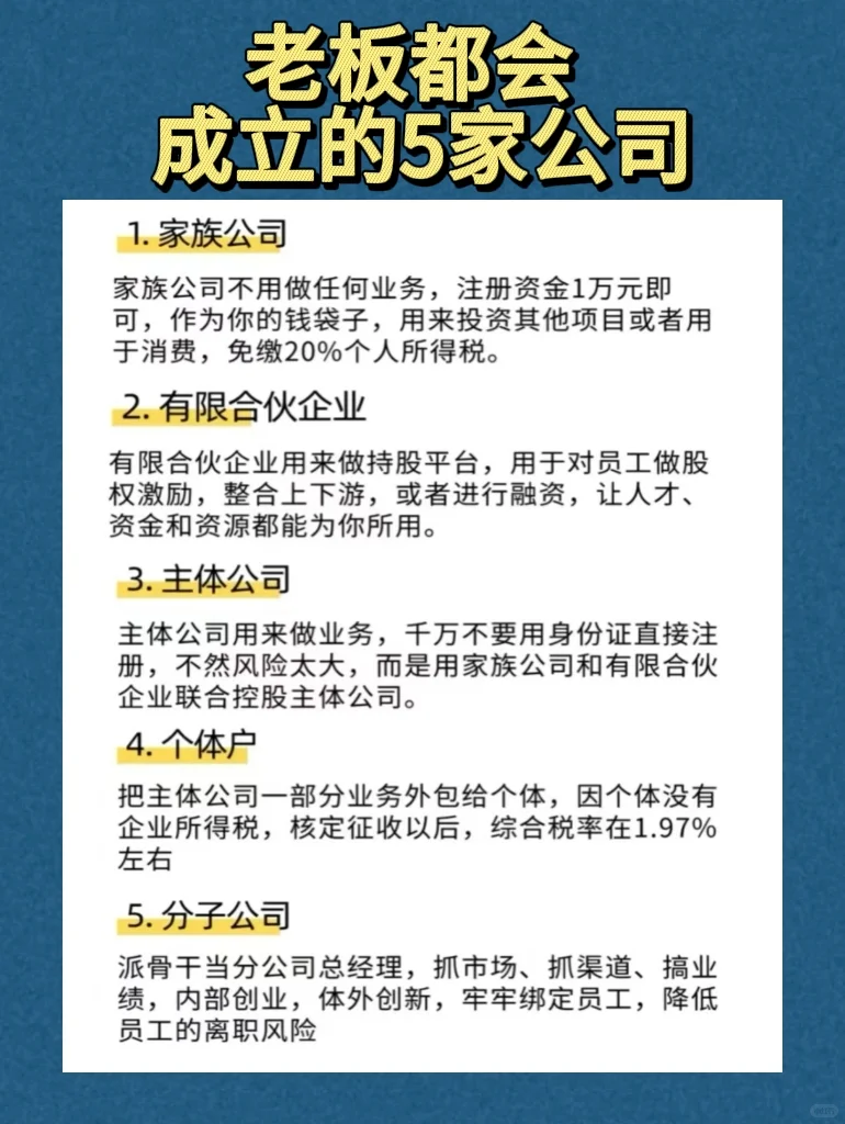老板都会成立的5家公司🌟