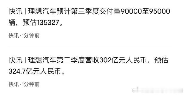 理想汽车第二季度财报出来了，这成绩还不错，第三季度的预估交付量目前分析看和蔚来差