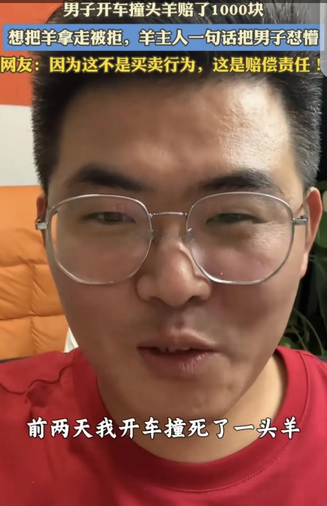 一男子开车撞死一只头羊，他赔了牧民1000元，他想把死羊拿走，没想到牧民却坚持不