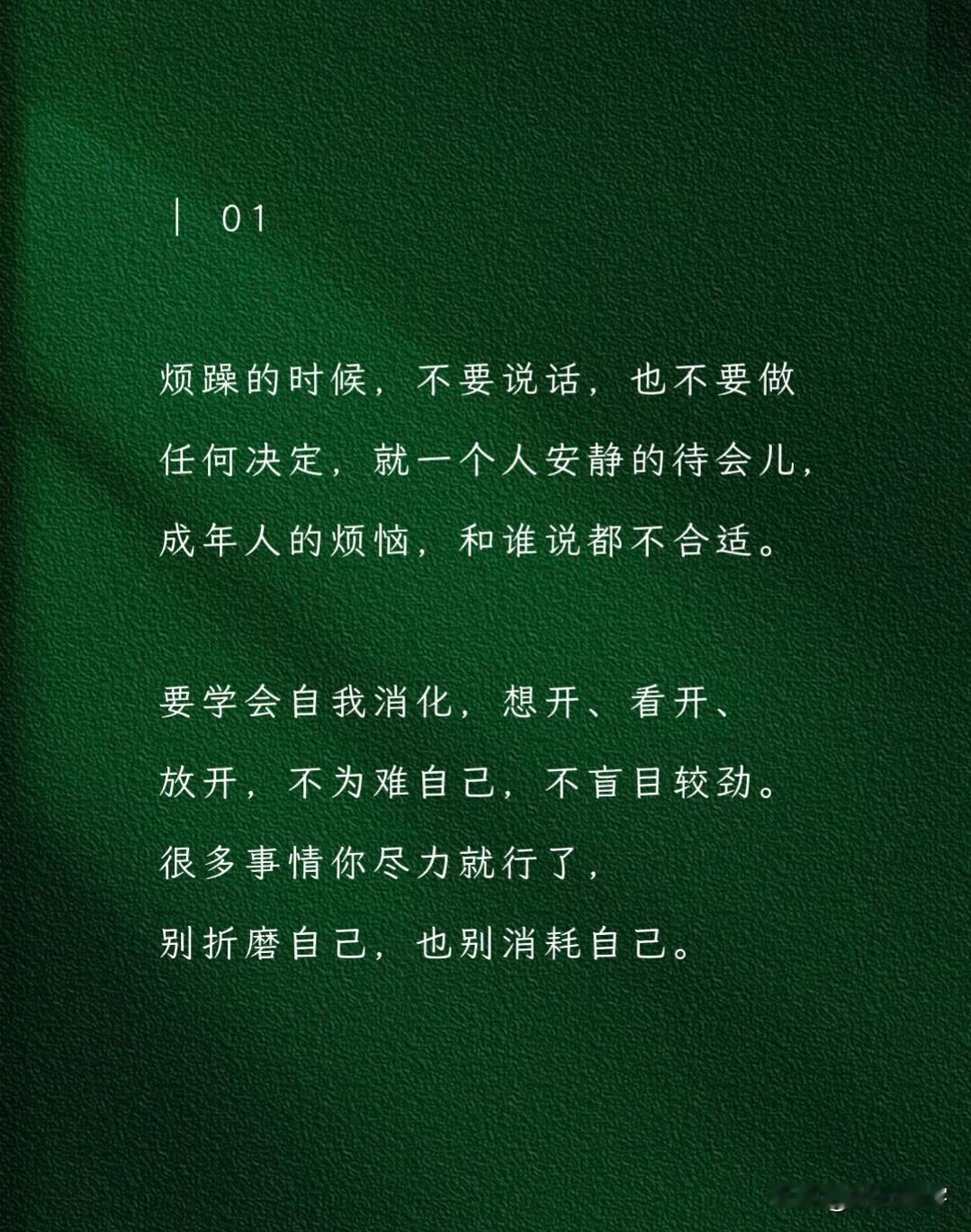 当心累的时候你喜欢怎样度过?
这段话杀死了我的精神内耗
烦躁的时候，不要说话，也