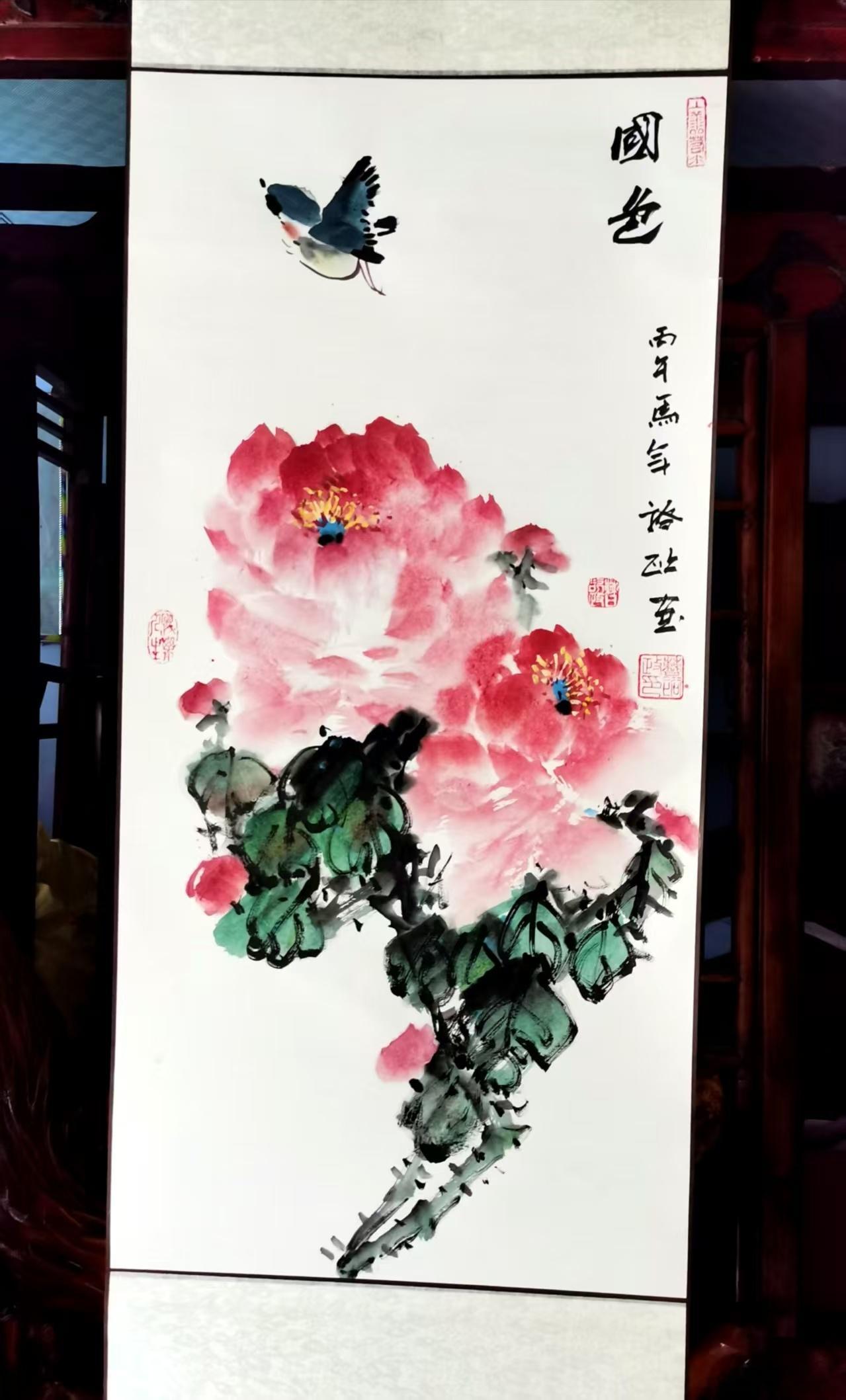 推文 今画一幅《国色》天香入纸韵漫漫，国色凝香带露寒。一笔春风开富贵，半窗明月照