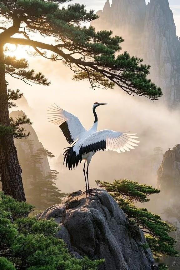 鹤舞千年树  云归万壑山
心游尘世外  意在太虚间