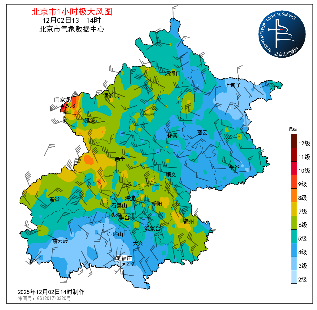 大风持续！极大风速出现在延庆区闫家坪，达11级