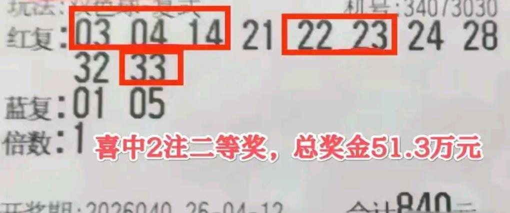 双色球26040期开奖速览：广东揽3注一等奖成最大赢家
 
2026年4月12日