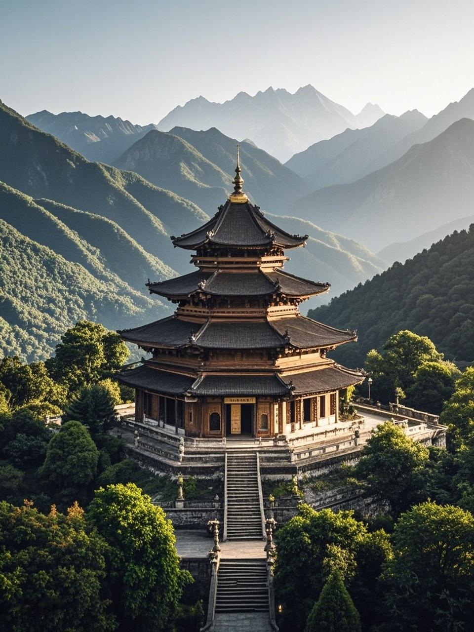 “云锁峰腰藏古寺，雾散透顶露奄亭”，这两句诗勾勒出一幅绝美又神秘的画面。让我想起