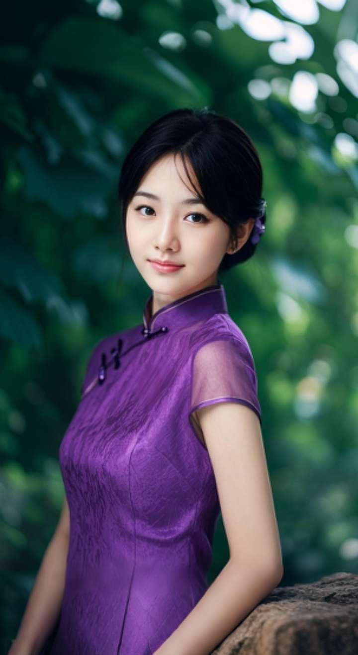 AI扩图 AI紫裙旗袍韵