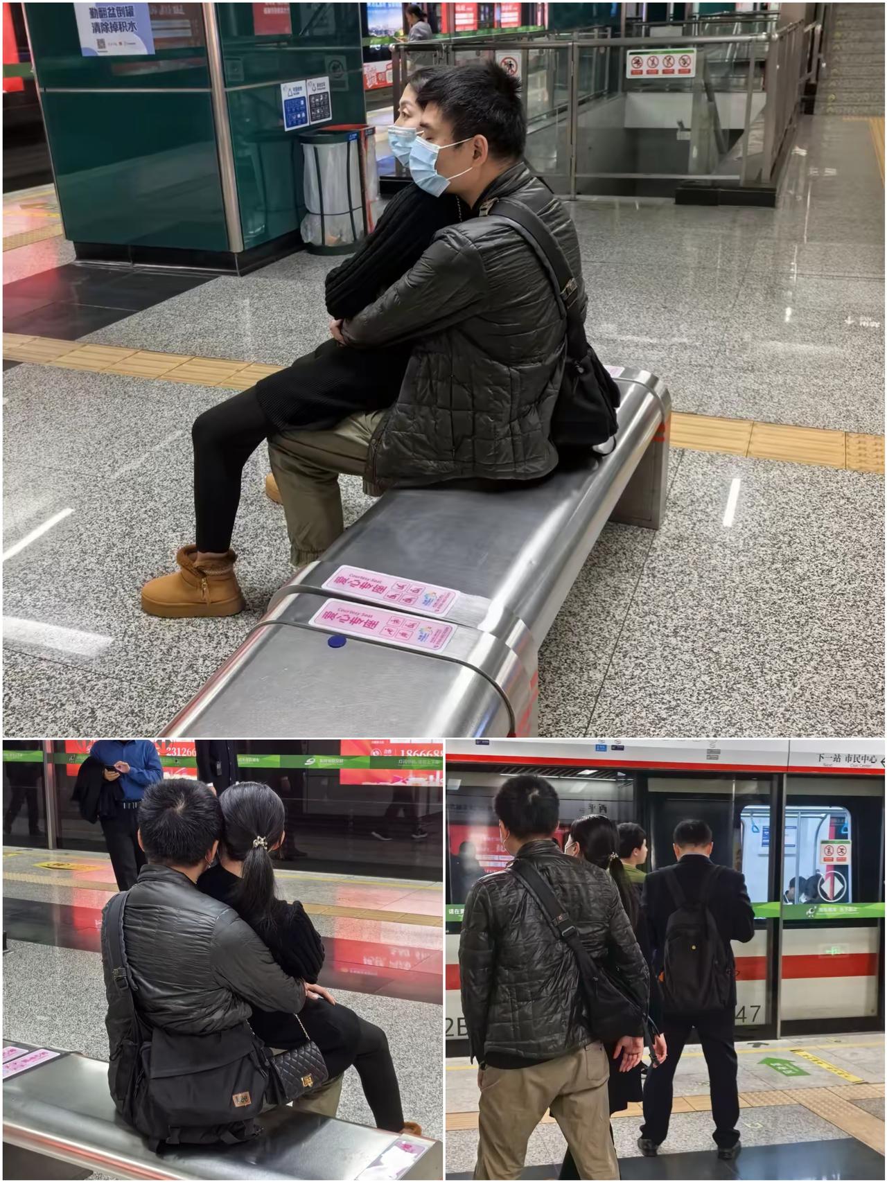 在东莞地铁2号线候车，

撞见的一幕真让我尬到抠脚！

一对情侣空着长椅不坐，女