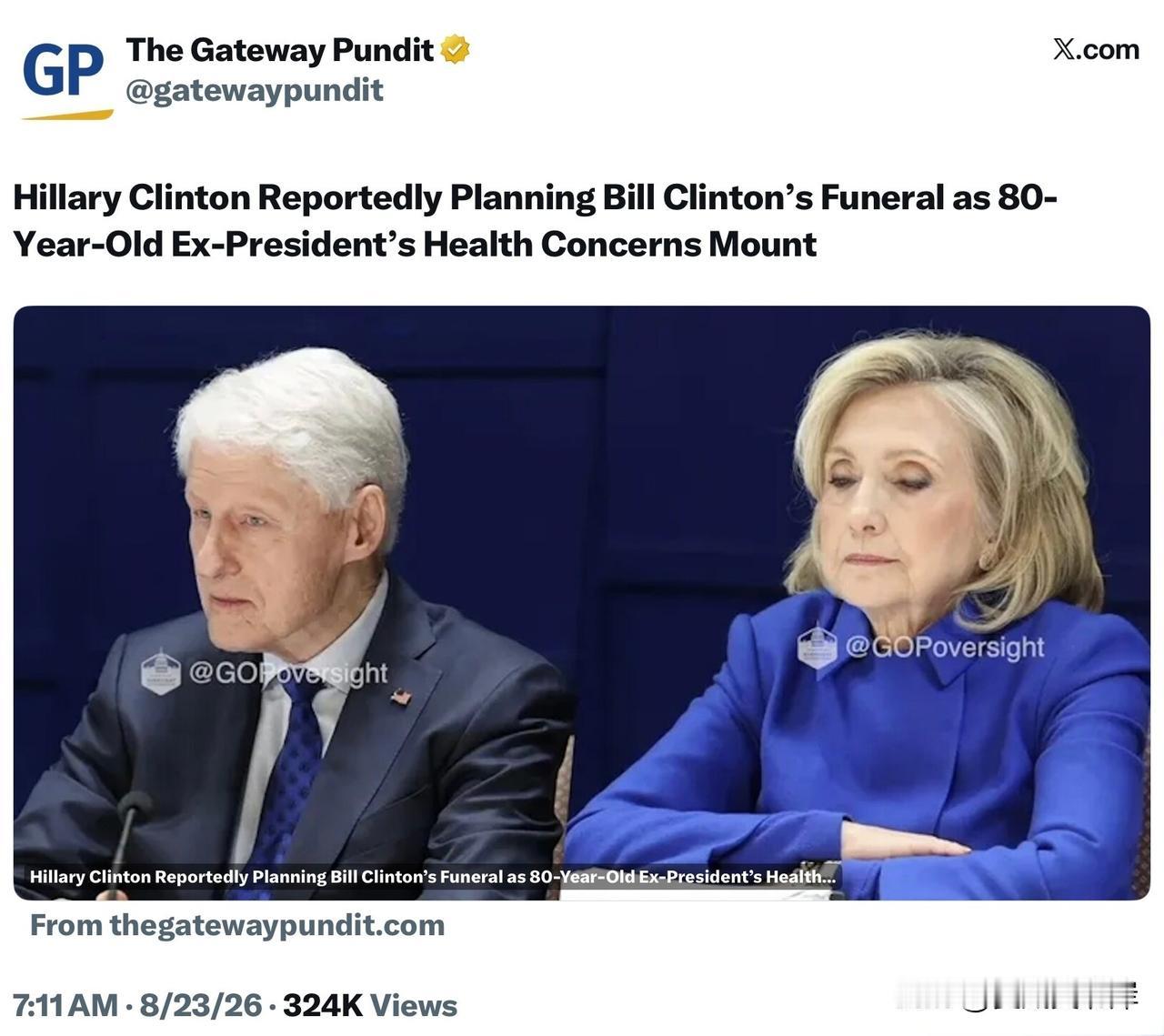 据报道，由于80岁前总统健康状况堪忧，Hillary Clinton正在筹备Bi