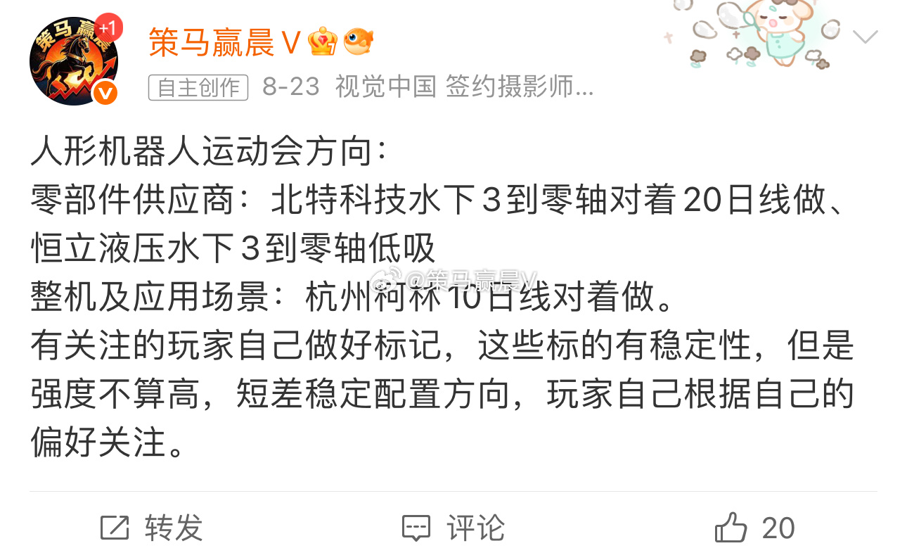 机器人运动会方向，当时我只点牌了三个标的。  其中表现最好的就是杭州柯林，其余的
