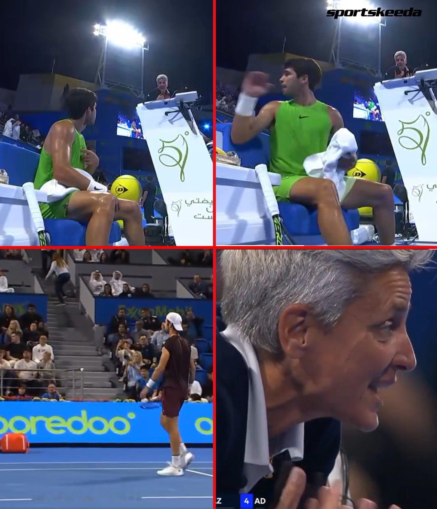 阿尔卡拉斯谈超时警告⚠️“说实话，我觉得这个时间规则很不合理。在打完一分强度极大