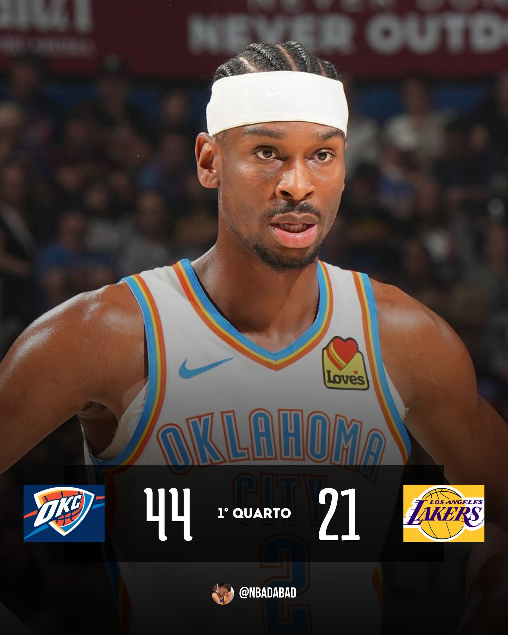 第一节44-21，第二节开始了，47-21，分差还在扩大。湖人vs雷霆