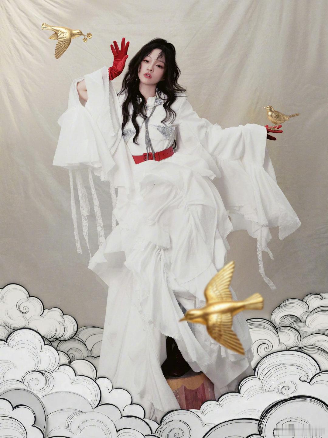 张韶涵油画里的公主张韶涵画框白纱裙好美丽的白裙造型 